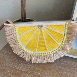 Stella & Dot Lemon Raffia Pouch